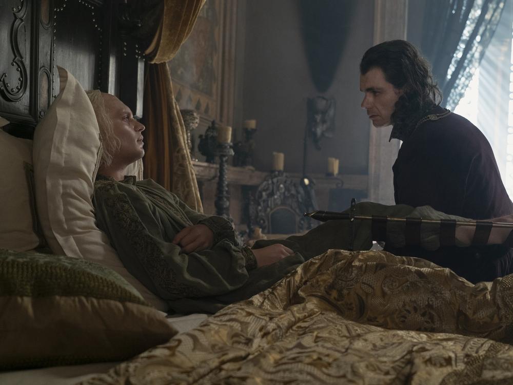 Larys (Matthew Needham) tells Aegon (Tom Glynn-Carney) to put his best foot forward.                   