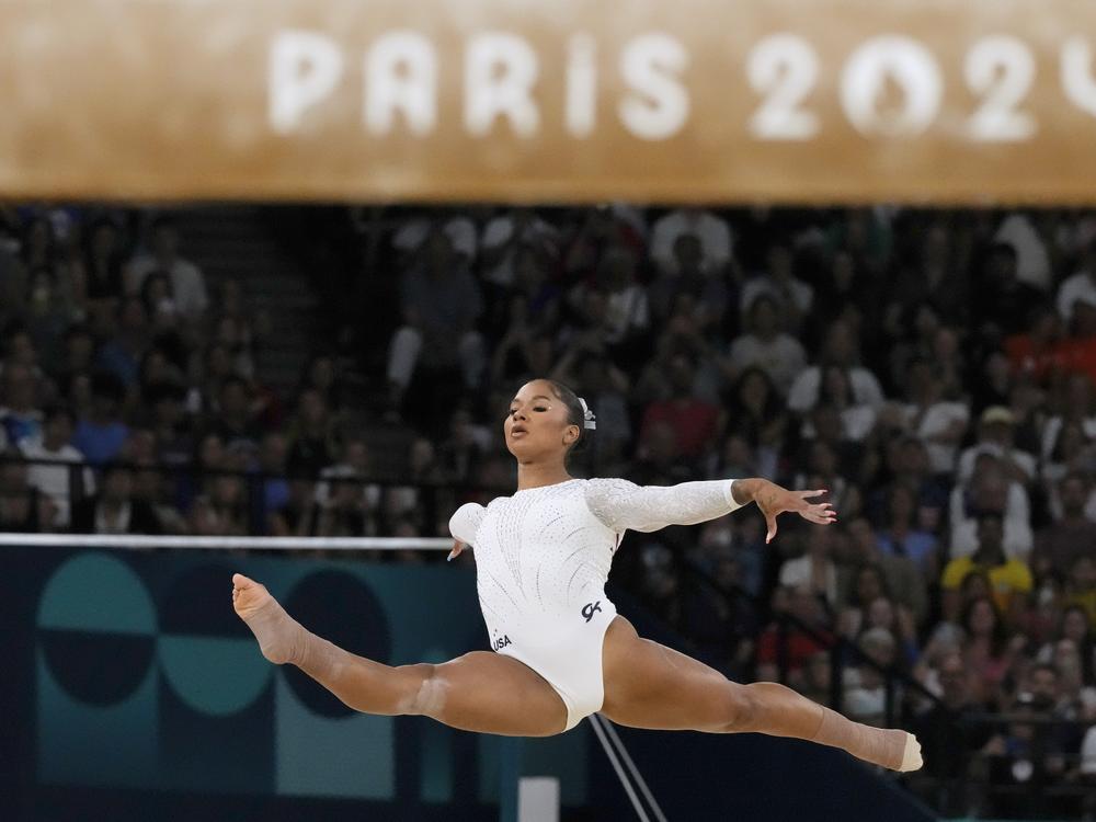 Jordan Chiles, of the United States, competes during the women's artistic gymnastics individual floor finals Monday at Bercy Arena at the 2024 Summer Olympics. Chiles won bronze after a last-minute inquiry found the judges had underscored her by a tenth of a point. On Saturday, an appeals court vacated the inquiry, saying it had come four seconds too late.