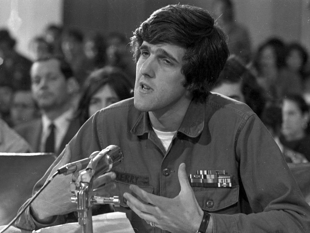 John Kerry, then 27, speaks to the Senate Foreign Relations Committee on behalf of the Vietnam Veterans Against the War (VVAW) in April 1971. 