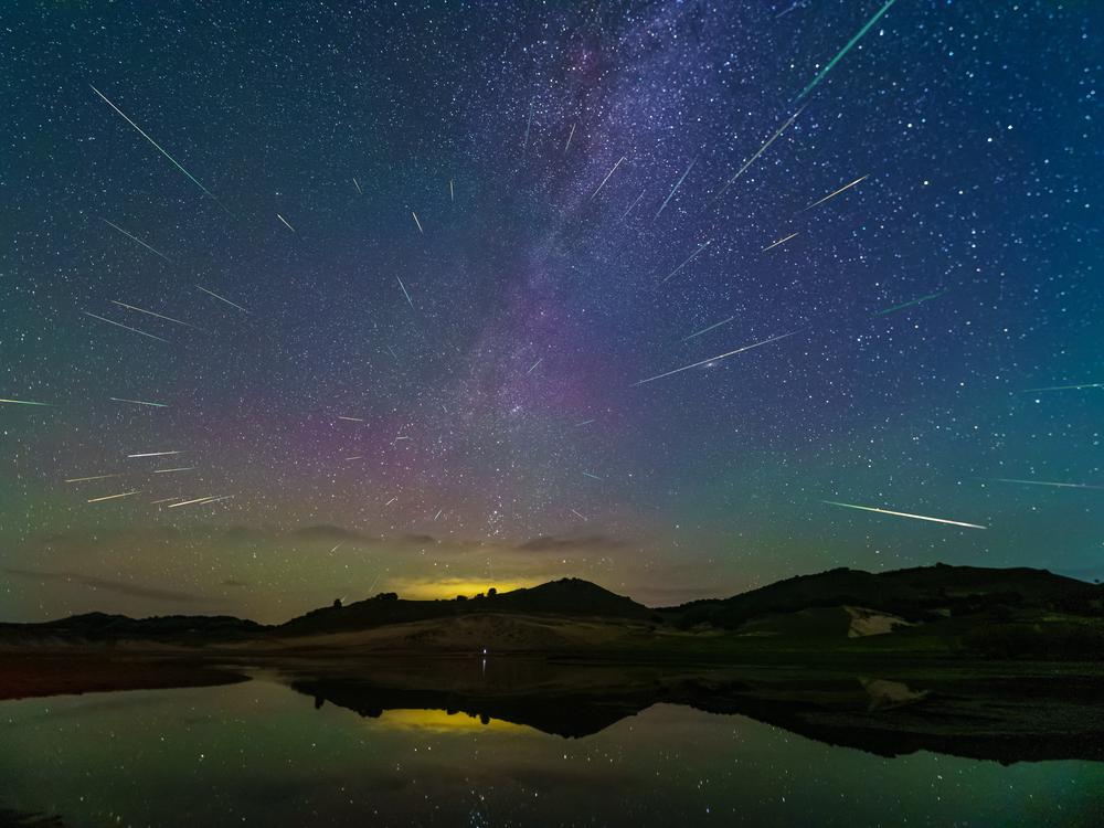 The Perseid meteor shower is seen over the Ulanbum grassland in Chifeng city, Inner Mongolia, China, on Aug. 14, 2023.
