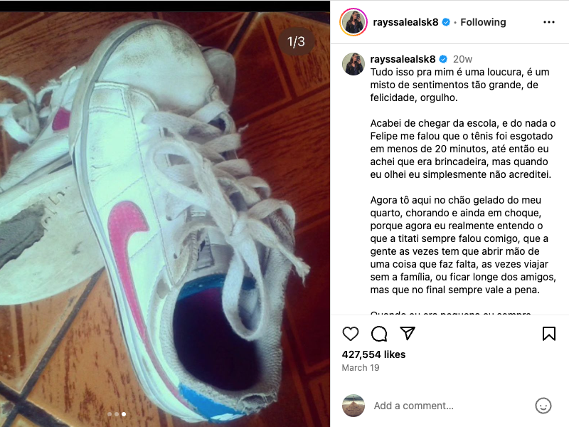  Rayssa Leal's holey childhood skateboarding sneakers.