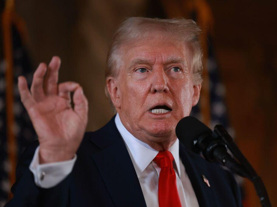 Former President Donald Trump, the Republican presidential nominee, speaks during a news conference at his Mar-a-Lago estate in Florida on Aug. 8.