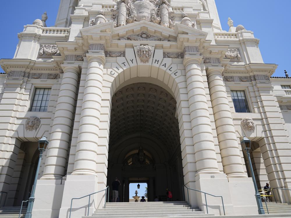 An overall view of Pasadena City Hall is seen Monday, in Pasadena, Calif.