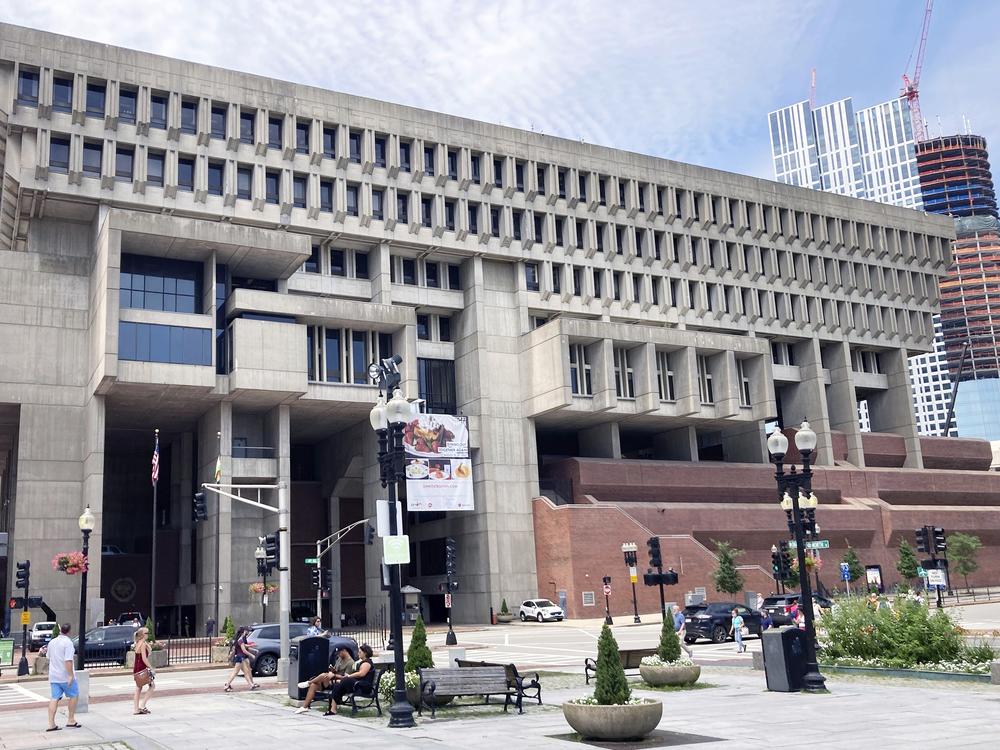 Boston City Hall, built in the Brutalist architectural style, is seen in Boston on Friday, August 13, 2021. 