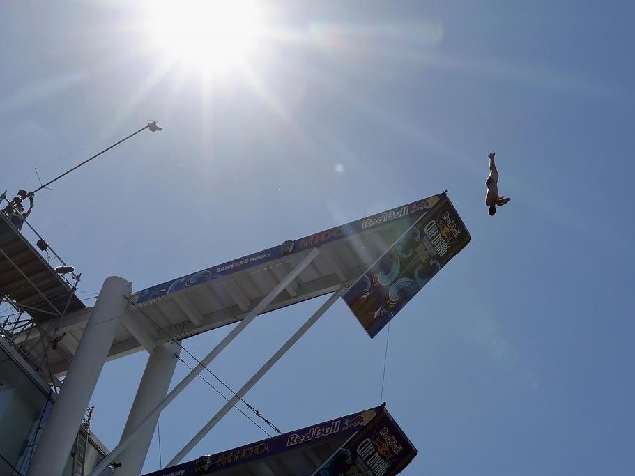 Aidan Heslop of the United Kingdom, competes June 8 in the Red Bull Cliff Diving World Series in Boston.