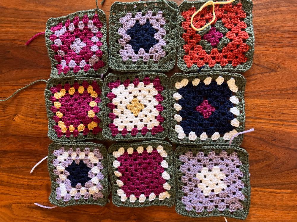 A selection of granny squares that Samantha Balaban crocheted this year