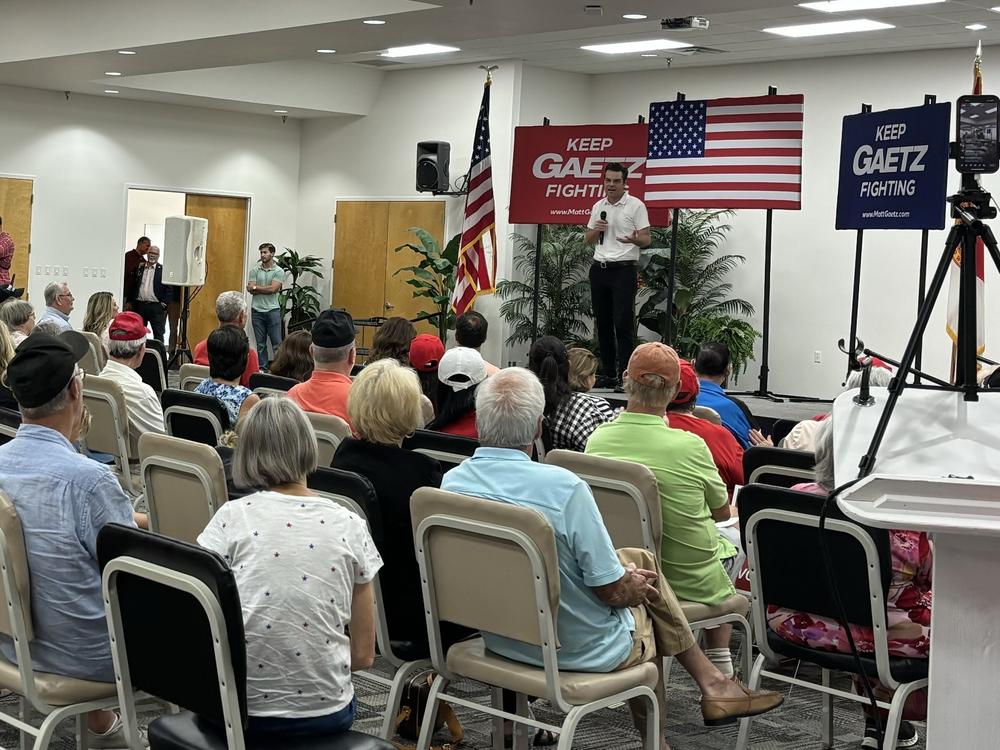  Rep. Matt Gaetz, R-Fla., addresses a crowd in Niceville, Fla. 