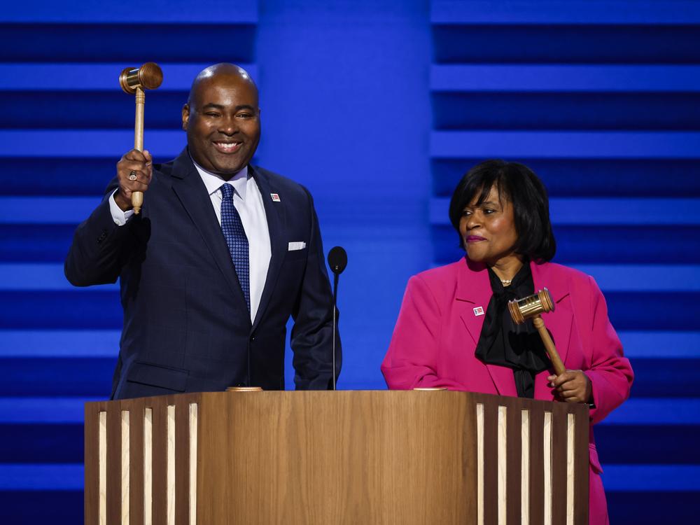 Jaime R. Harrison, Chairman of the Democratic National Committee, and Minyon Moore, Chair of the 2024 Democratic National Convention Committee, officially open the first day of the Democratic National Convention in Chicago, Illinois.