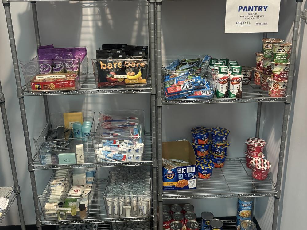 The supply closet containing snacks, diapers and hygiene supplies for patients traveling to Hope Clinic in Illinois.