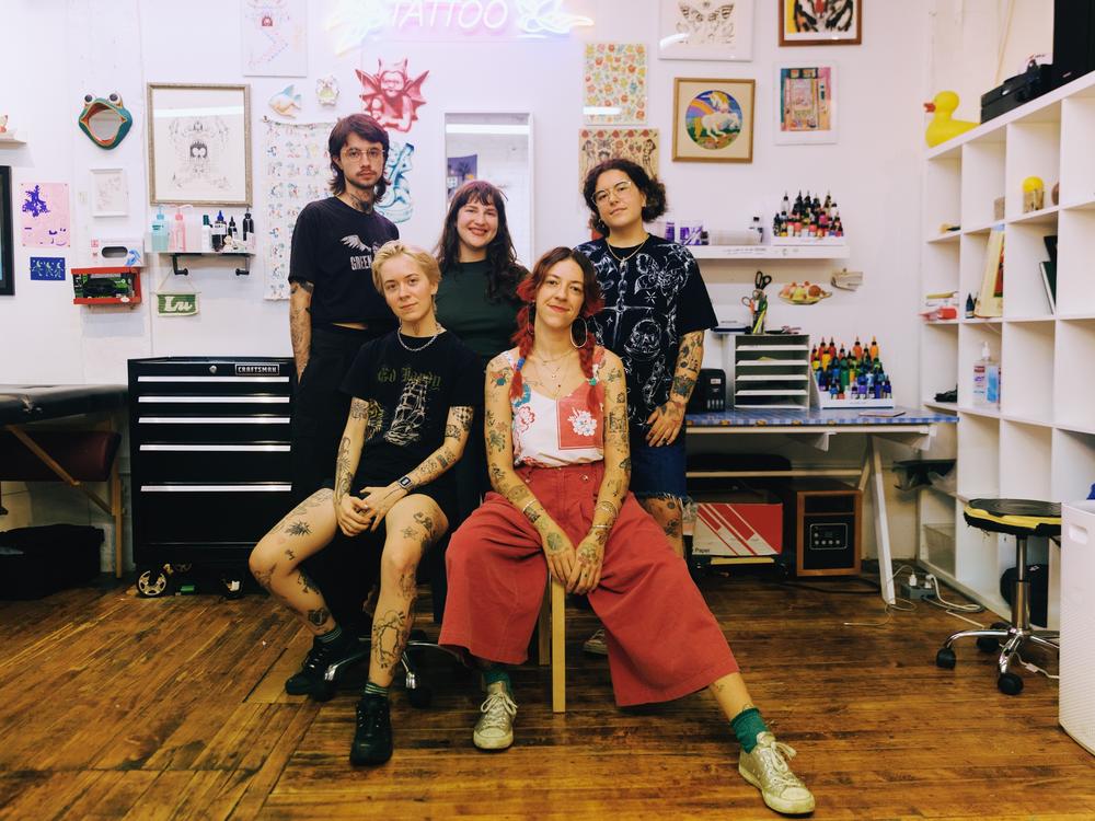 The members of Nice Try Tattoo, which includes (clockwise from top left) Cierson Zambo, Sydney Kleinrock, Ella Sklaw, Sara Sremac and Lu Walstad.