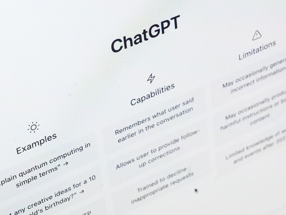 In this photo illustration, the home page for OpenAI's ChatGPT app is displayed on a laptop screen on Feb. 3, 2023. This week, OpenAI said it used its own AI models to detect covert influence operations.