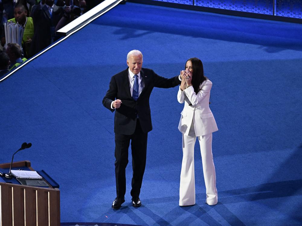 Joe Biden arrives onstage after his daughter Ashley Biden introduced him.