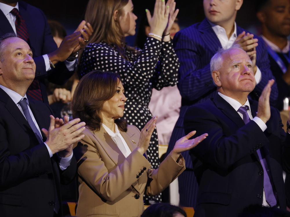 Second Gentleman Doug Emhoff, Vice President Kamala Harris and Minnesota Gov. Tim Walz watch the night unfold.