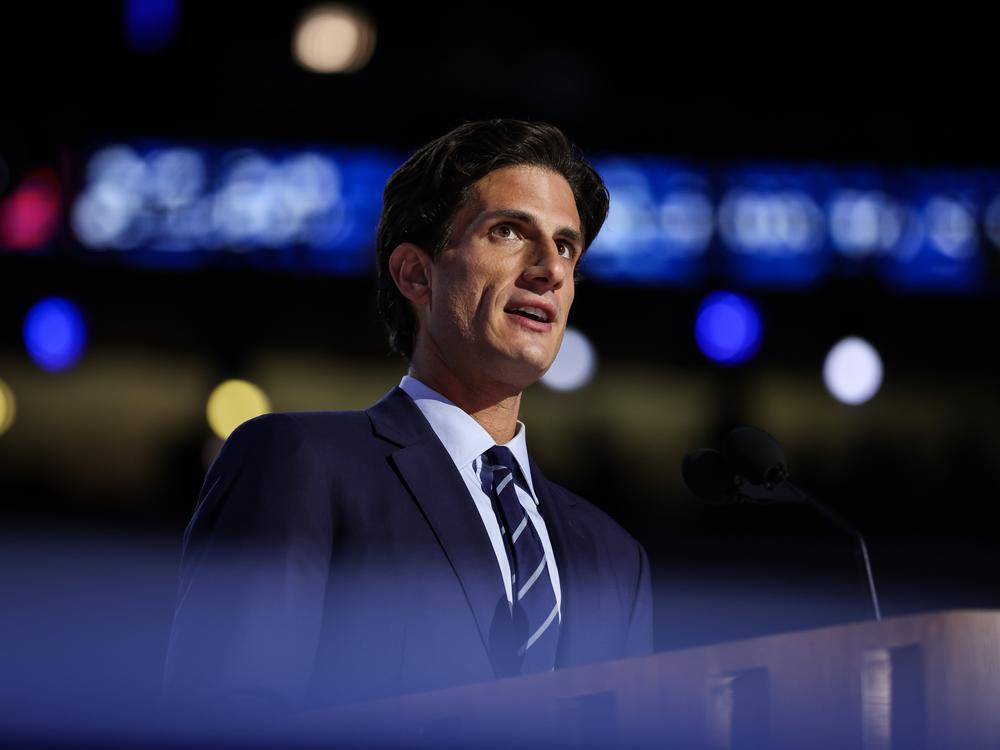 Jack Schlossberg, grandson of former U.S. President John F. Kennedy, speaks on stage during the second day of the Democratic National Convention at the United Center on August 20, 2024 in Chicago, Illinois.