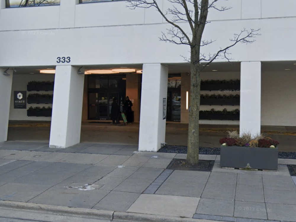 Video footage shows that Dvontaye Mitchell, 43, was held on the ground by multiple guards outside the Hyatt Regency Hotel in downtown Milwaukee; he was declared dead soon afterward. The area where police say the struggle took place is seen here in a Google Maps image from 2022.<br>