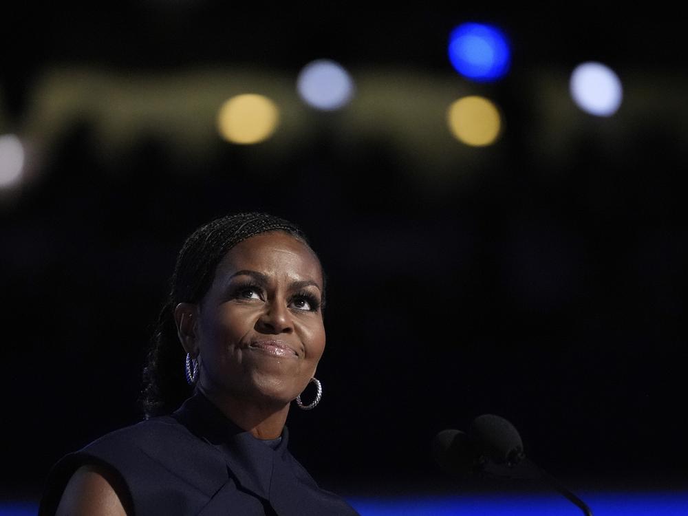 Former first lady Michelle Obama speaks during the Democratic National Convention Tuesday in Chicago.