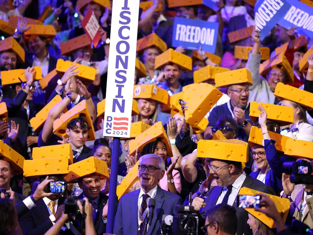Wisconsin delegates cast their vote during the ceremonial roll call vote on the second day of the Democratic National Convention in Chicago, Illinois, on August 20, 2024.