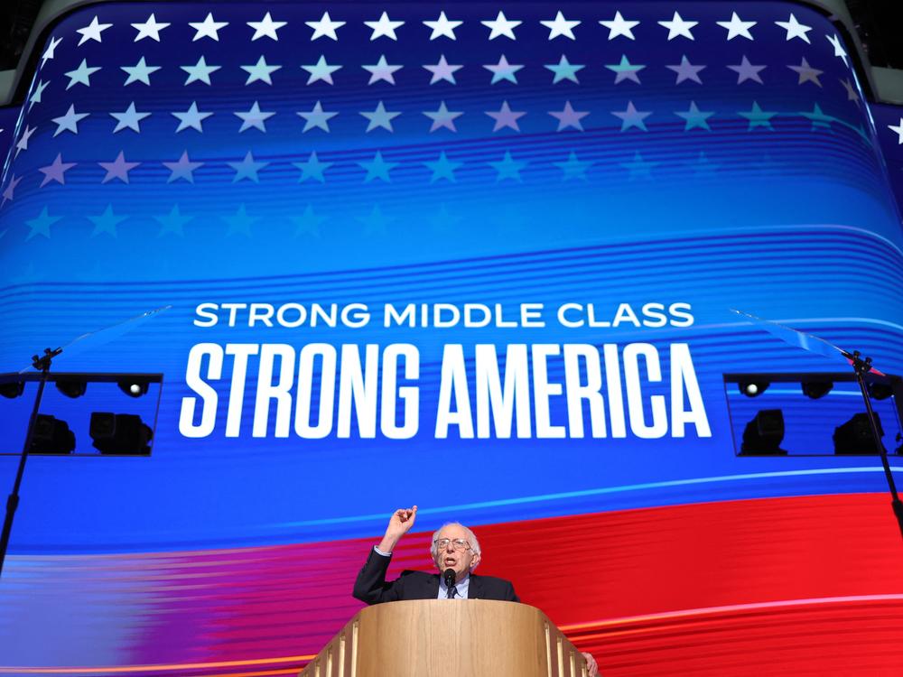 U.S. Senator Bernie Sanders, an independent from Vermont, speaks on the second day of the Democratic National Convention. 