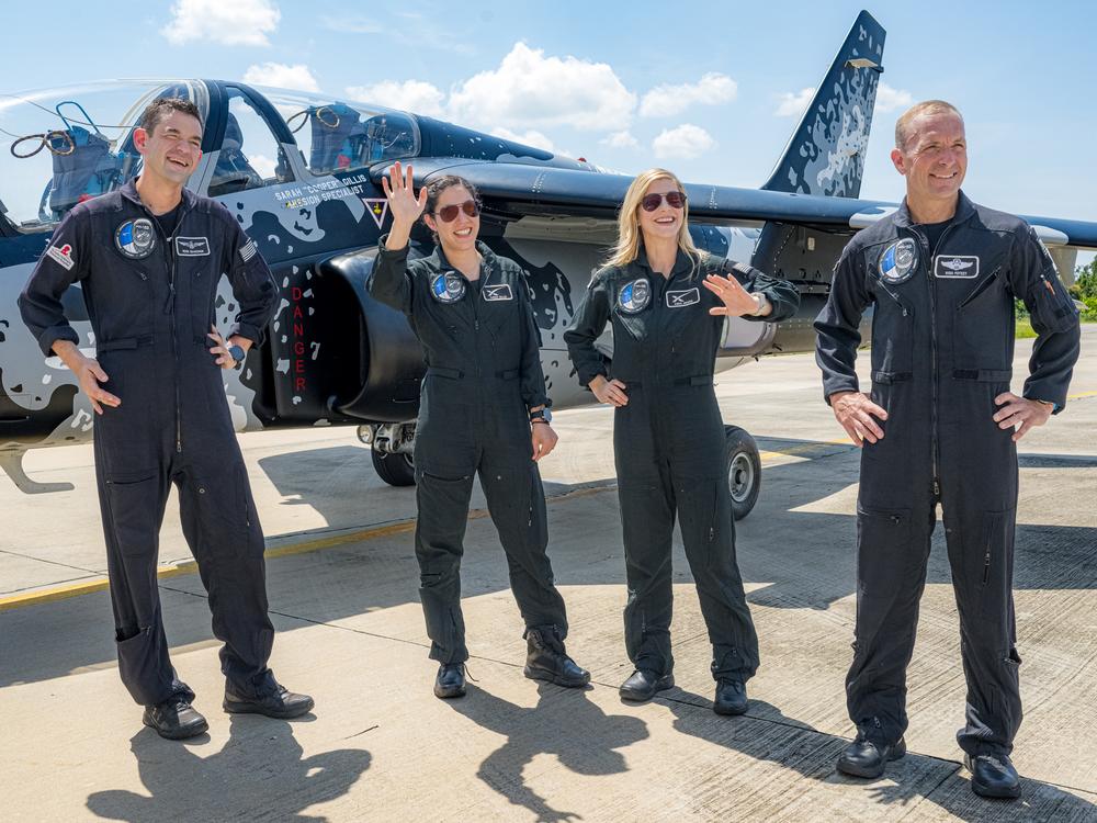 Four astronauts from the Polaris Dawn mission — from left, Jared Isaacman (mission commander), Sarah Gillis (mission specialist), Anna Menon (mission specialist/medical officer) and  Scott “Kidd” Poteet (pilot), say they've gone through some 2,000 hours of simulator training to prepare for an ambitious visit to space.