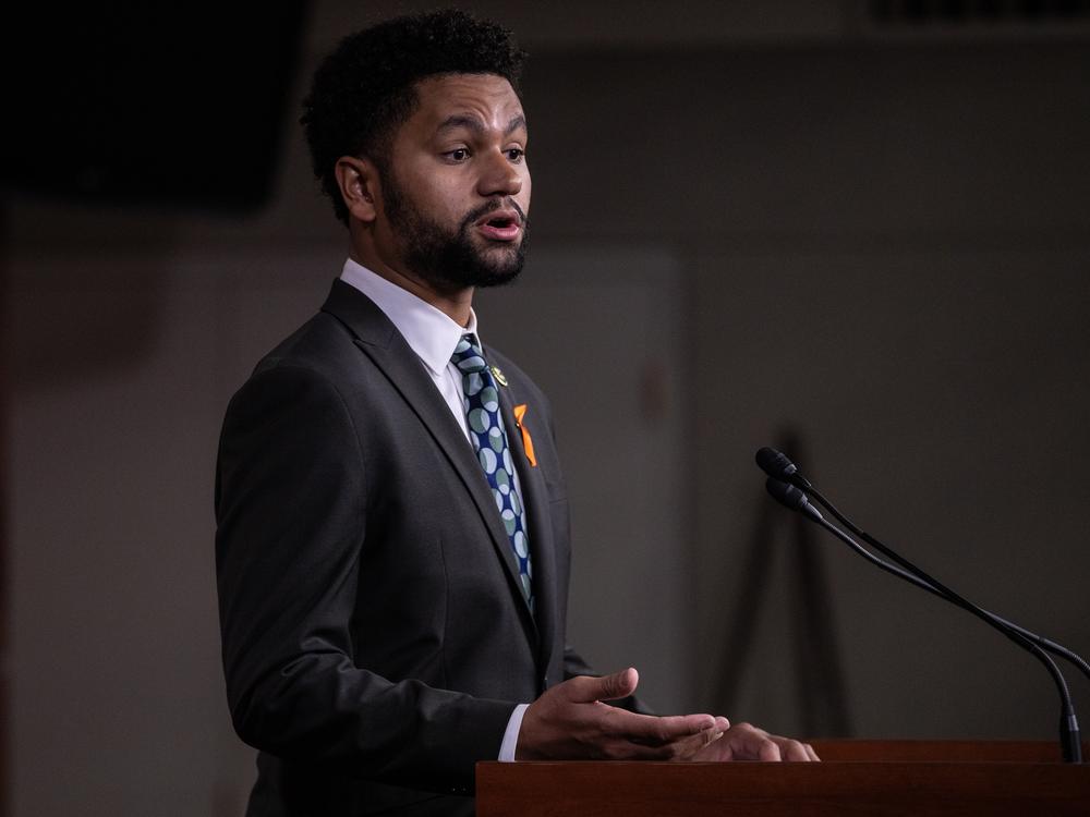 Rep. Maxwell Frost (D-FL) speaks during a press conference discussing gun violence prevention on Capitol Hill on June 13, 2024 in Washington, DC.
