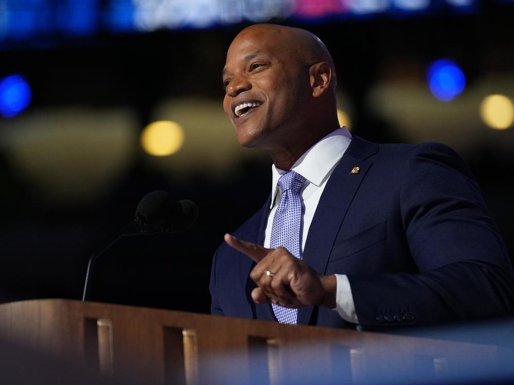 Maryland Gov. Wes Moore speaks on stage during the third day of the Democratic National Convention in Chicago, Illinois.