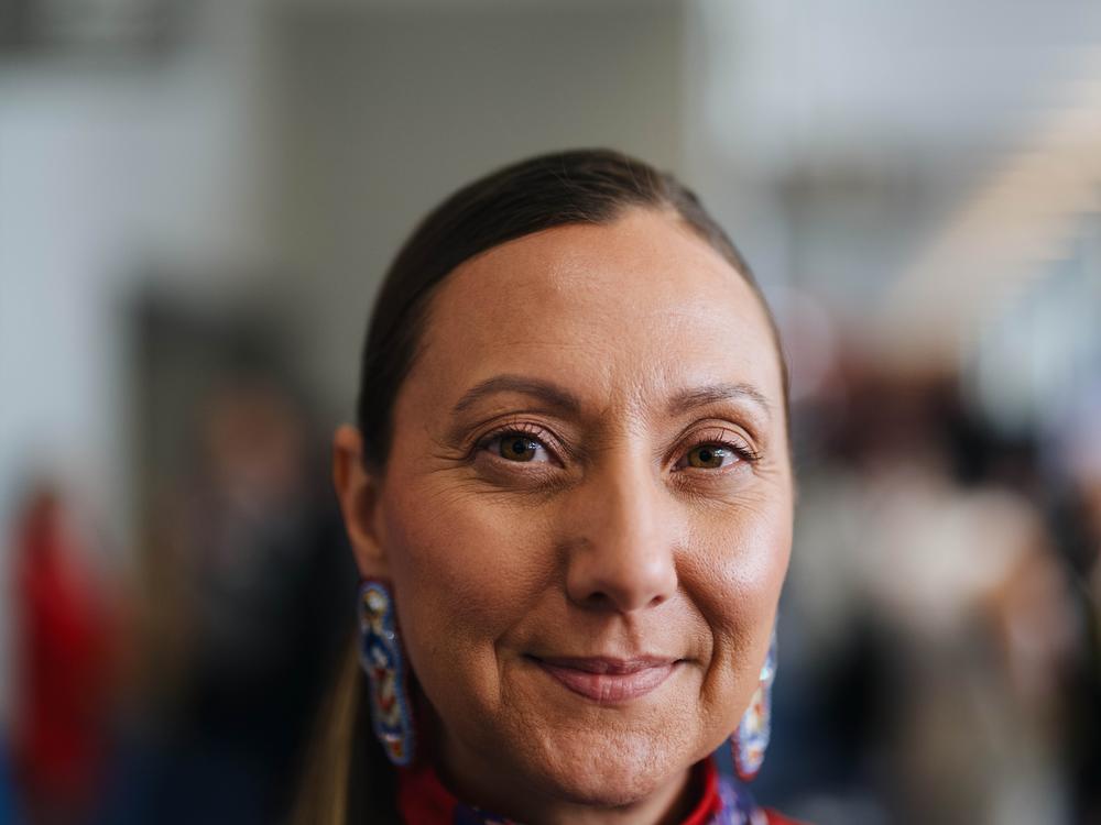 Teresa Melendez, an enrolled member of the Pokagon Band of Potawatomi , poses for a portrait at McCormick Place on Aug. 21. 2024. 