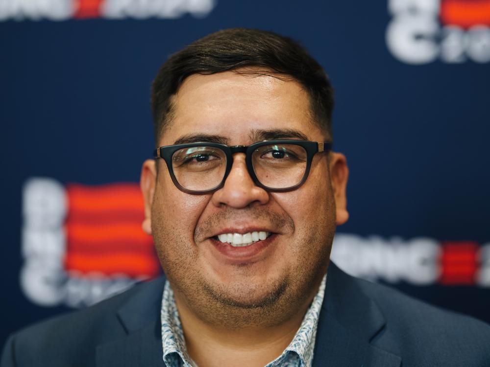 Duane Duffy, vice president of the Mescalero Apache Nation in New Mexico, poses for a portrait at McCormick Place on Aug. 21. 2024. 