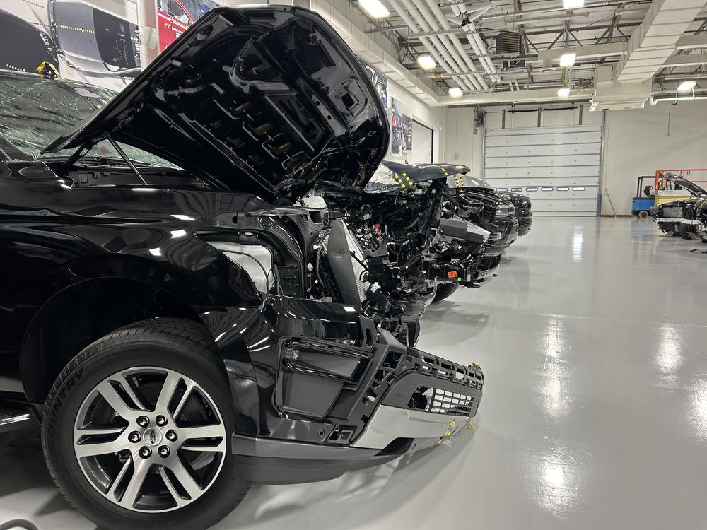  Vehicles that have been through crash-testing are lined up in the display hall at the Insurance Institute for Highway Safety in Ruckersville, Va. 