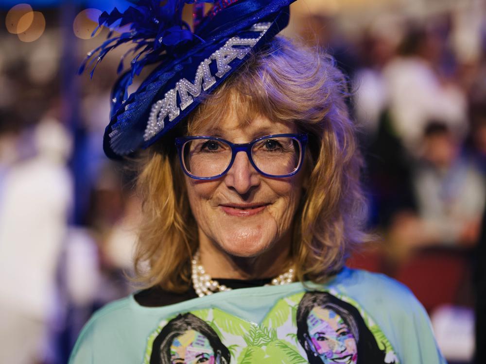 Kelly Jacobs poses for a portrait on the final night of the DNC. 