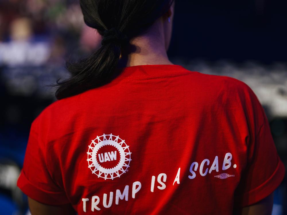 The back of California delegate Sarah Arveson's shirt reads, 