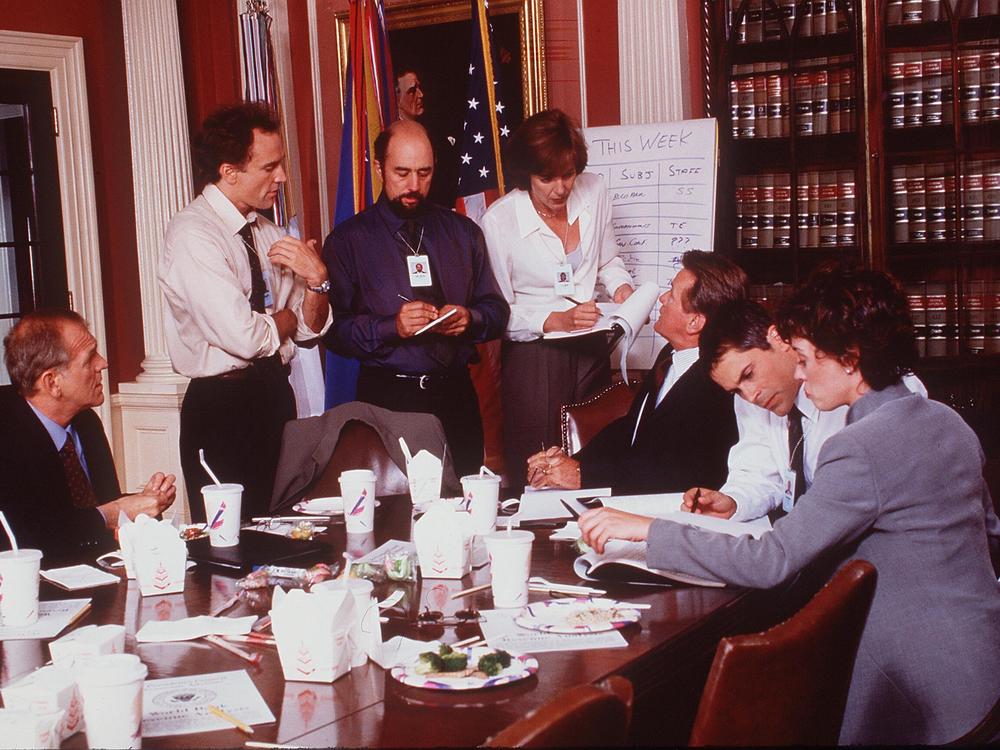 The cast of <em>The West Wing</em> on set.