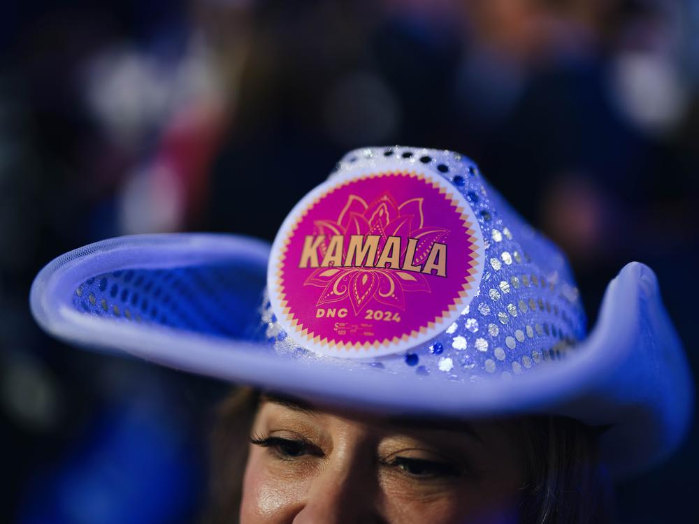Ashley Fedan, a delegate from Lakewood, Wash., wears a cowboy hat that reads 