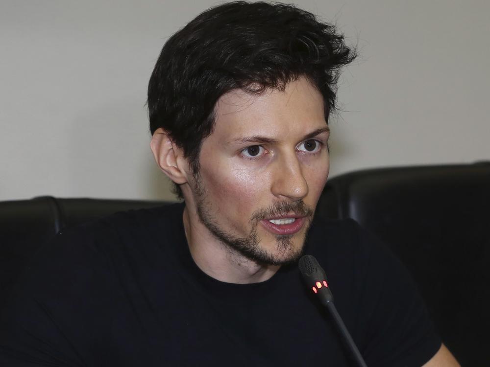 Telegram co-founder Pavel Durov speaks during a press conference in 2017. 
