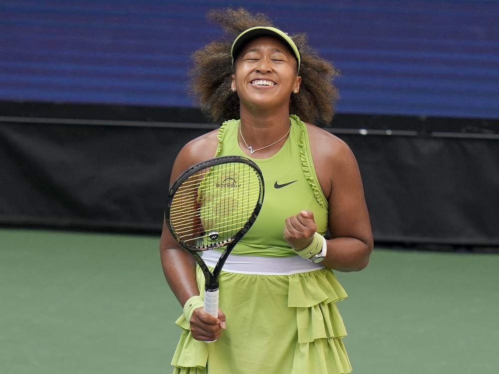 Naomi Osaka of Japan reacts after defeating Jelena Ostapenko, of Latvia, during the first round of the U.S. Open tennis championships, Tuesday, Aug. 27, 2024, in New York. 