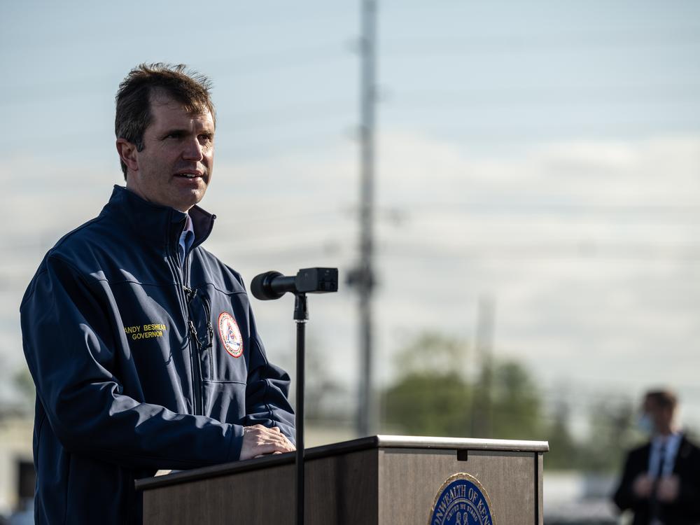 Kentucky Governor Andy Beshear addresses the media in 2021.