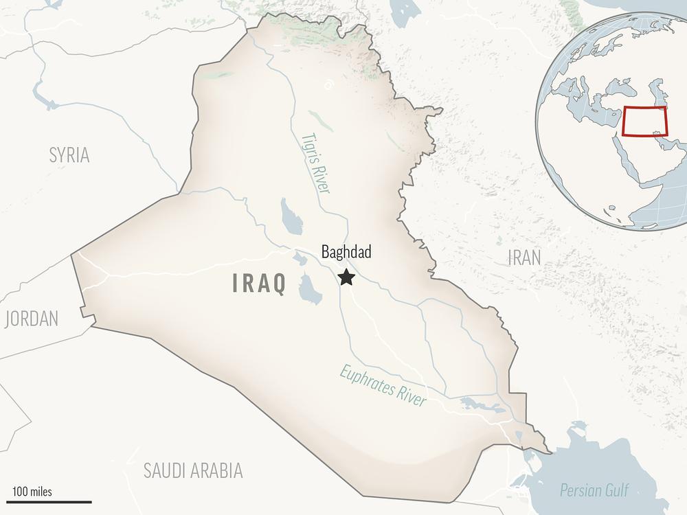 A locator map shows Iraq with its capital, Baghdad. The United States military and Iraq launched a joint raid targeting suspected Islamic State group militants in the country's western desert.