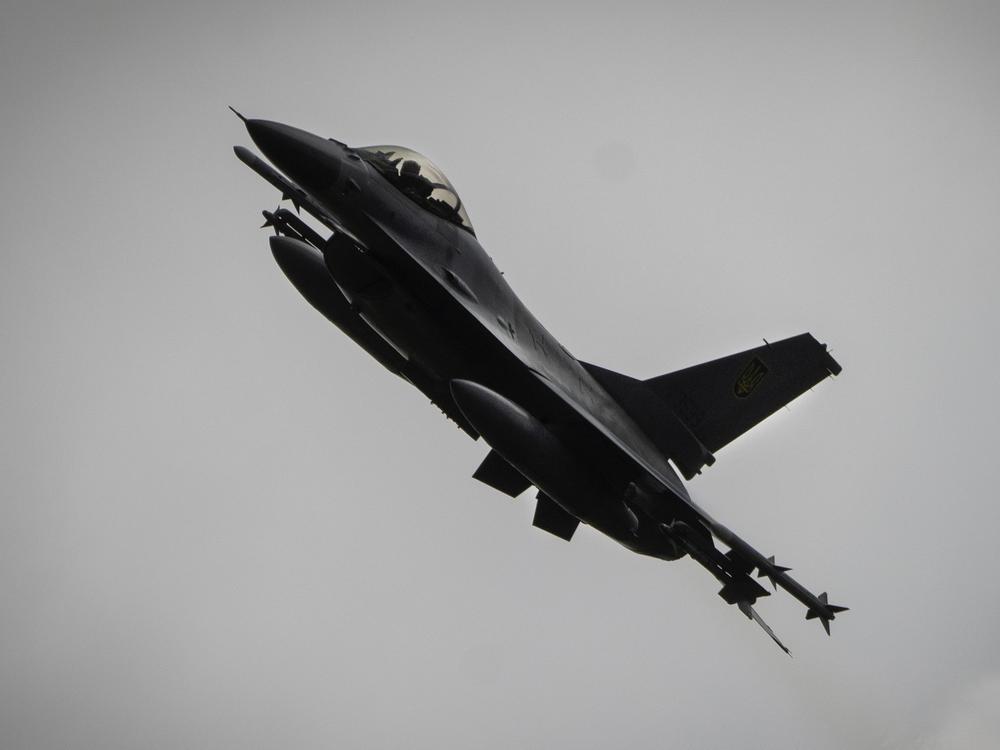 In this photo taken on Aug. 4, 2024, the Ukrainian Air Force's F-16 fighter jet flies in an undisclosed location in Ukraine.