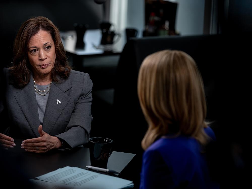 Vice President Harris is pictured during an interview with CNN's Dana Bash in Savannah, Ga., on Thursday — her first in-depth, on-the-record conversation with a journalist since becoming the Democratic presidential nominee.