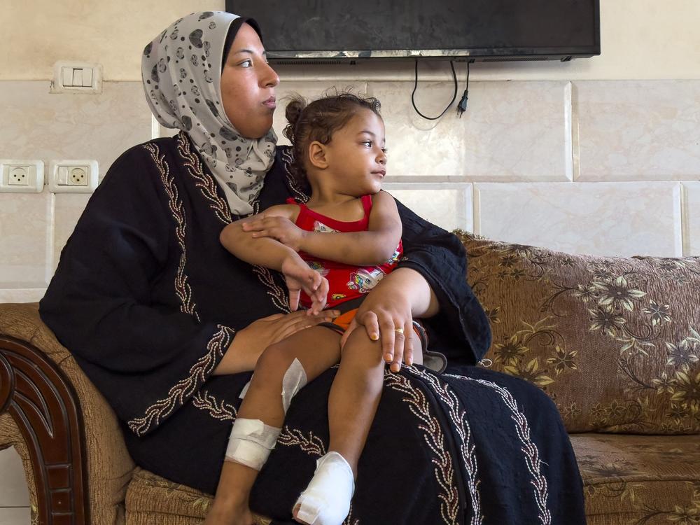  Mina al-Najar, who is almost 3, received a liver transplant in April and needs surgery for complications. Her parents believed she was on an evacuation list but that turned out not to be the case. Her parents, reached by phone this week, say her only hope is medical evacuation<br>