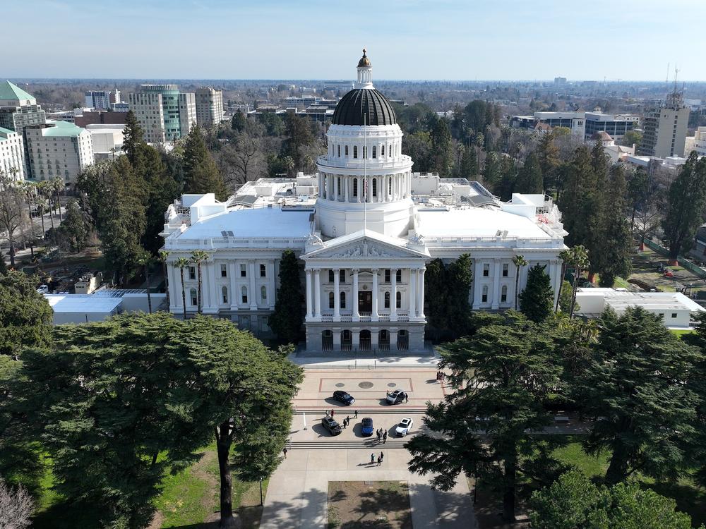 An aerial view of the California State Capitol on Feb. 1, 2023, in Sacramento.