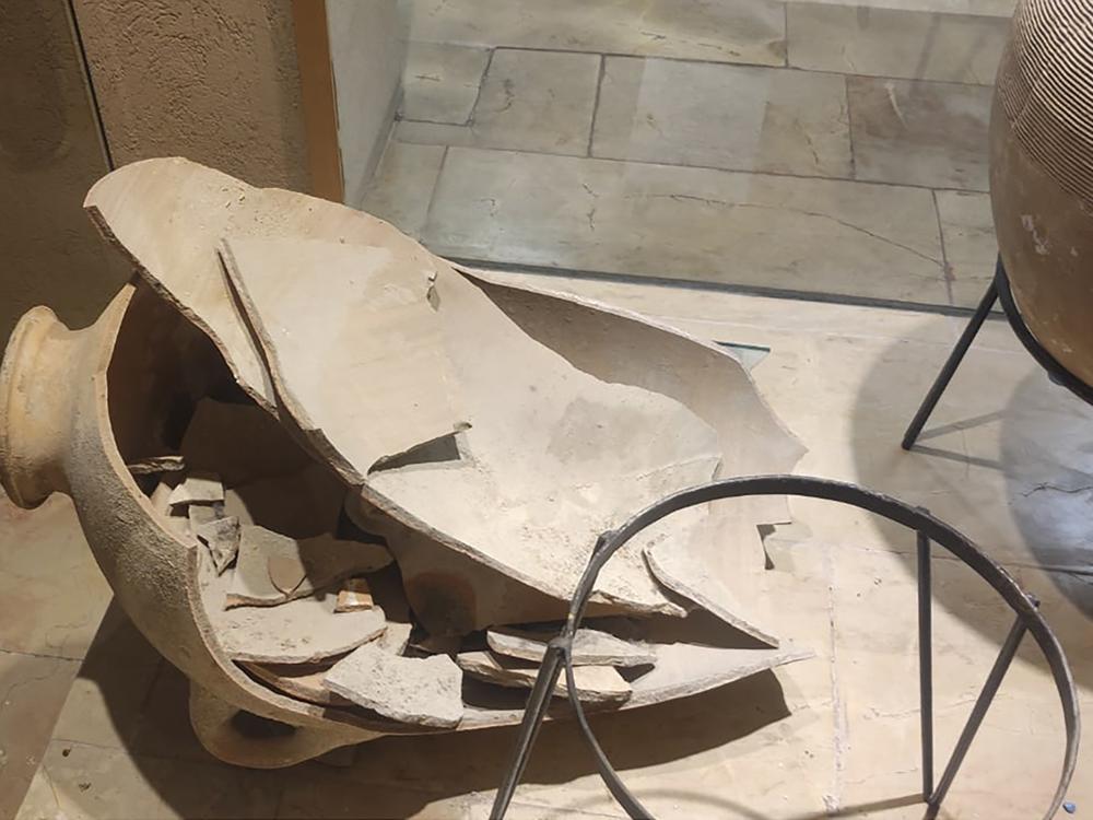 This undated image provided by the Hecht Museum of the University of Haifa shows a rare Bronze Age jar that was accidentally smashed by a four-year-old child during a visit in the museum in Haifa, Israel.