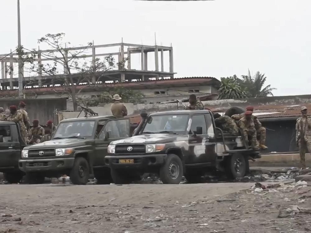 This image made from video shows state security forces outside Makala prison in Kinshasa, Democratic Republic of the Congo, following an attempted jailbreak in Congo’s main prison on Sept. 2, 2024.