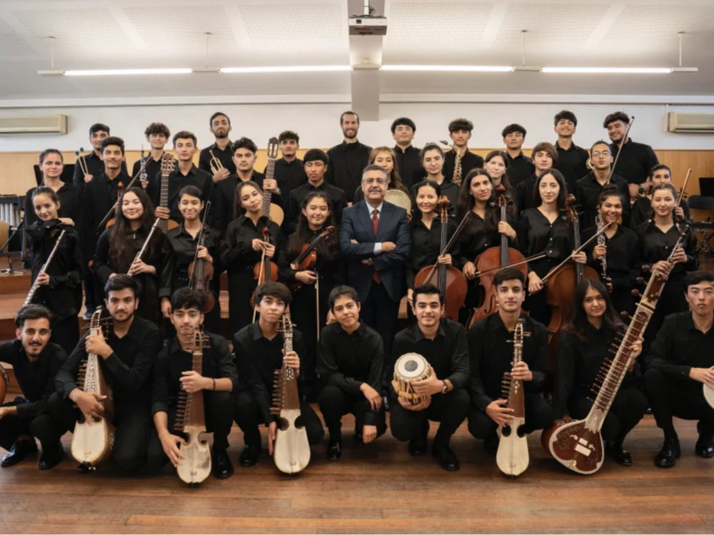 The Afghan Youth Orchestra with its founder, Ahmad Sarmast.