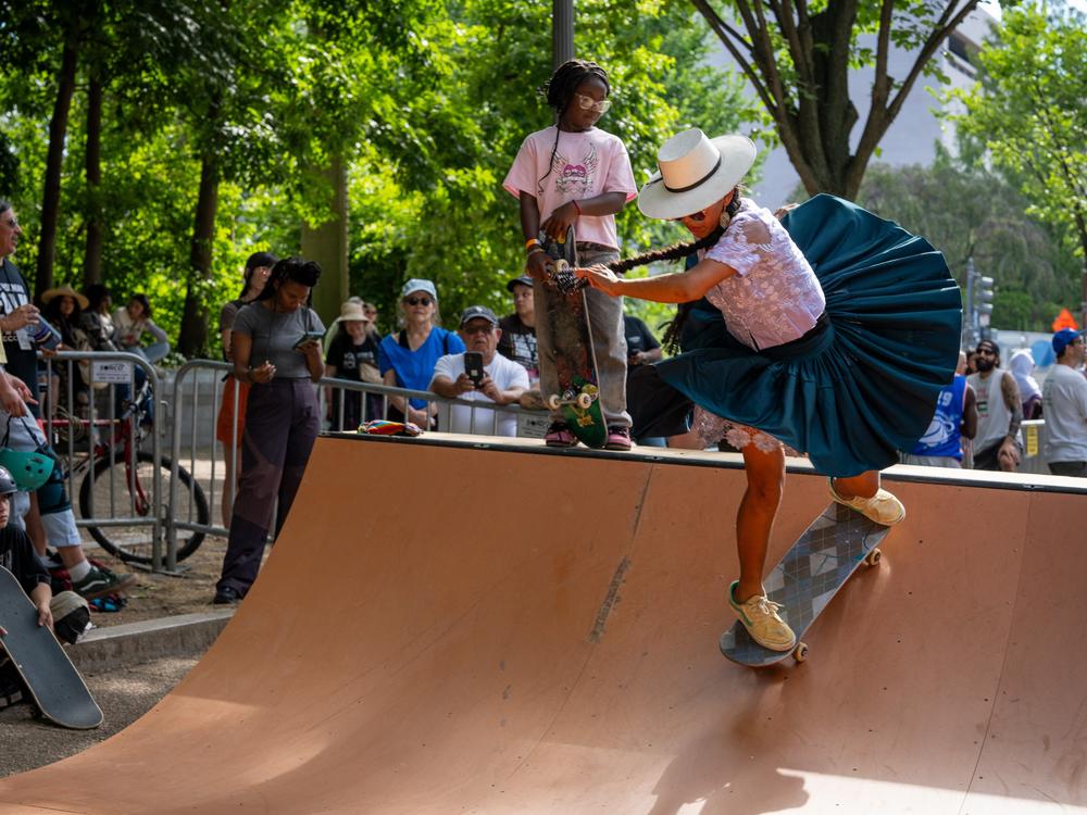 As the Bolivian skateboarders grow older, they try to balance school, work, family — and skateboard practice sessions. Here they are showing the results of their dedication on the ramp at the Smithsonian Folklife Festival.
