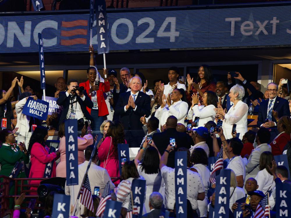 Tim Walz gets a shoutout from Kamala Harris on the last night of the Democratic National Convention in August.