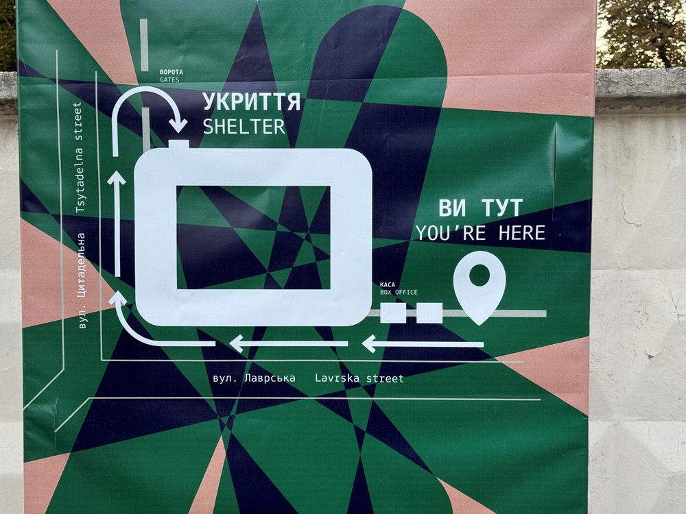  A billboard in Kyiv directs people to the nearest air raid shelter.