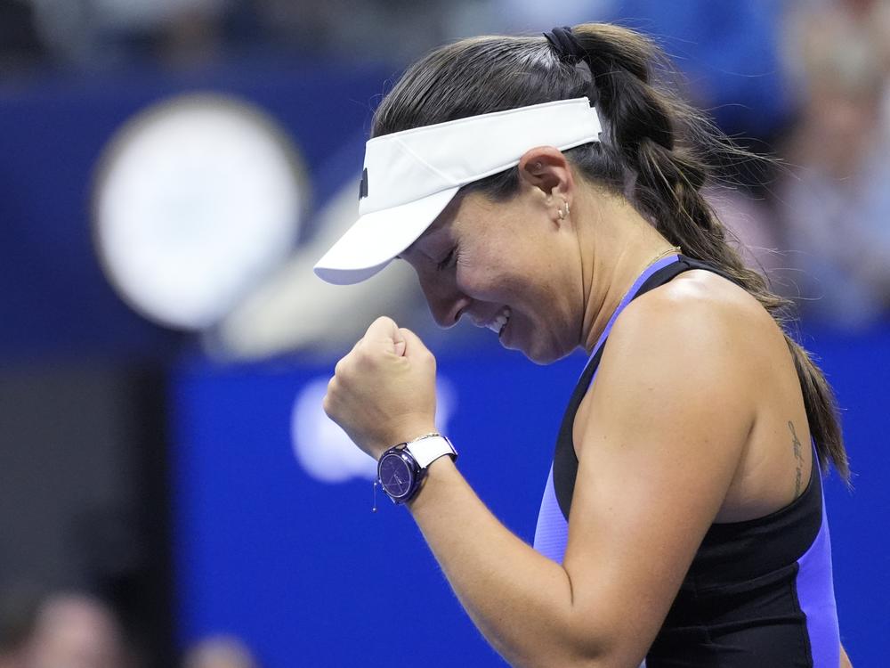 Jessica Pegula of the United States reacts after defeating Iga Świątek, of Poland, during the quarterfinals of the U.S. Open tennis championships on Wednesday in New York.