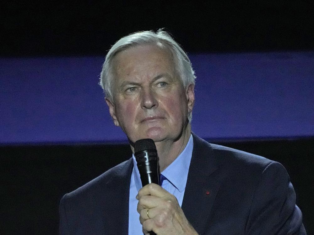 Michel Barnier speaks during a campaign rally on Feb. 13, 2022, in Paris. President Emmanuel Macron named the former EU Brexit negotiator as France's new prime minister on Thursday after more than 50 days of caretaker government.