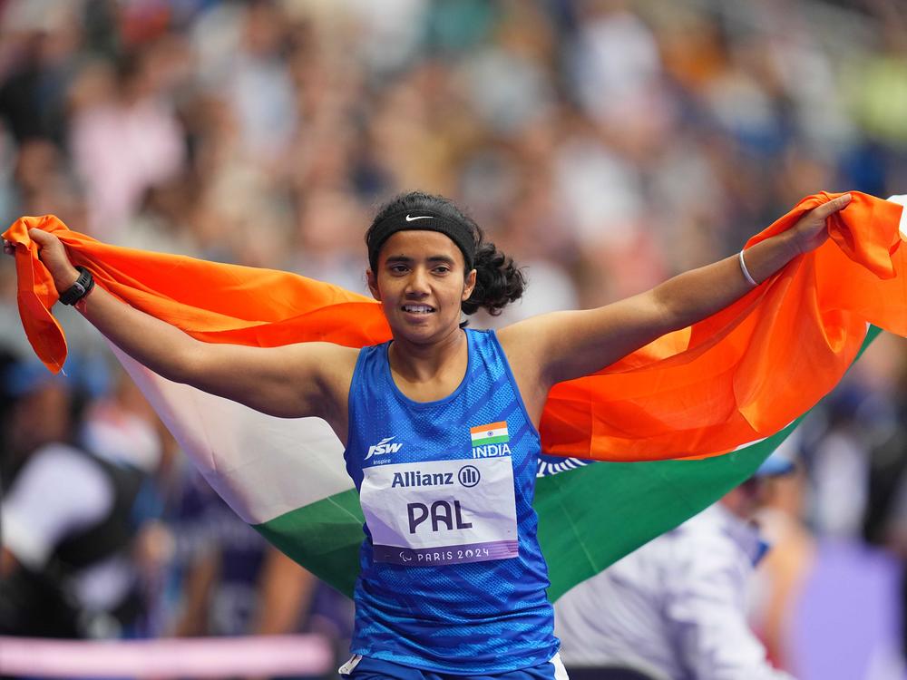 Preeti Pal of India celebrates winning a bronze medal in the Women's 100m - T35 Final during the Paris 2024 Paralympic Games on August 30. She won a second bronze in the 200m final two days later -- and became an instant hero in her homeland. 