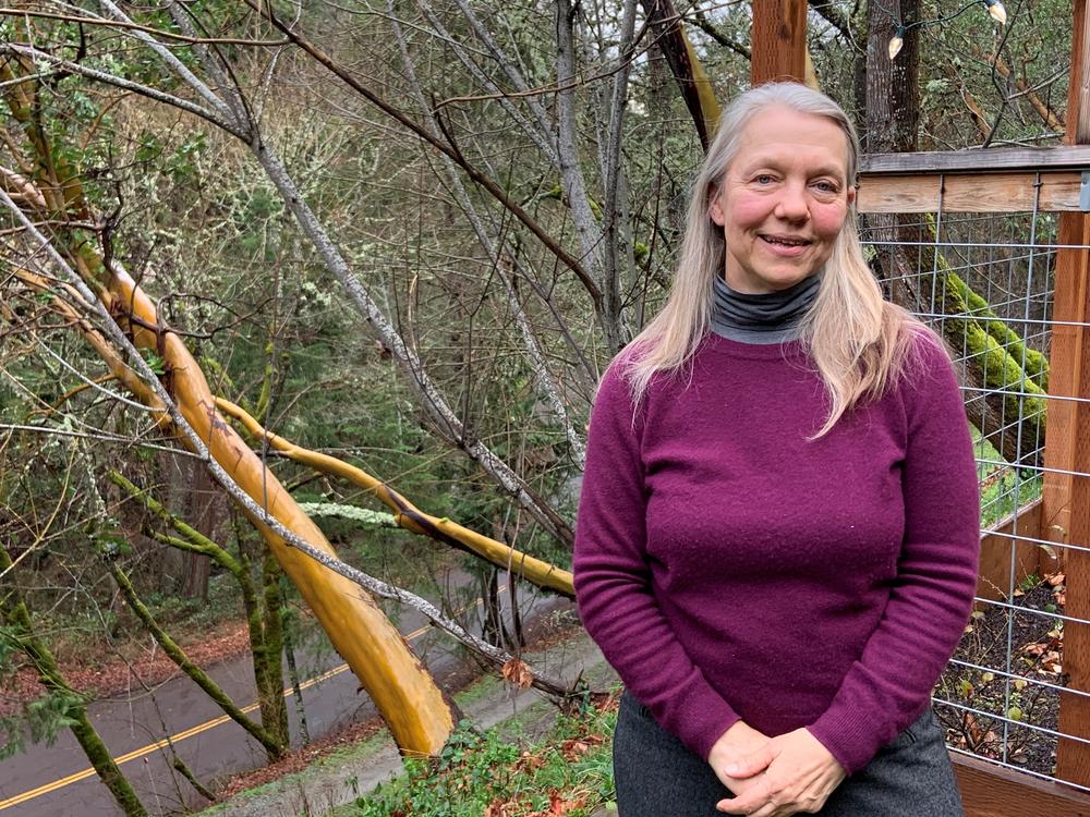 The Rev. Liz Olson is a hospital chaplain who leads a meeting for people suffering from anxiety over climate change. 